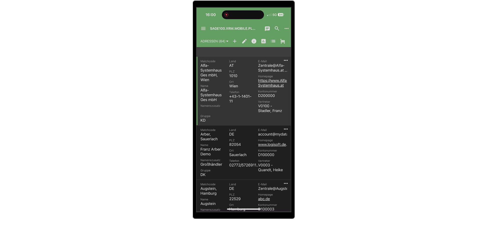 xRM Mobile Plus Adressansicht